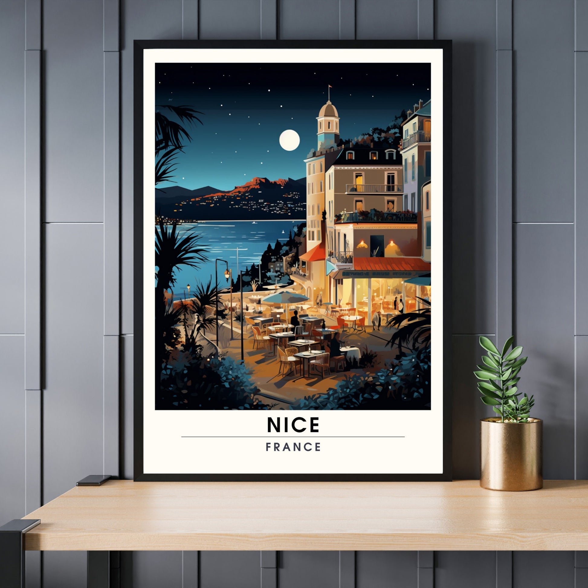 Impression de voyage Nice | Affiche de voyage Nice | Voyage Nocturne à Nice