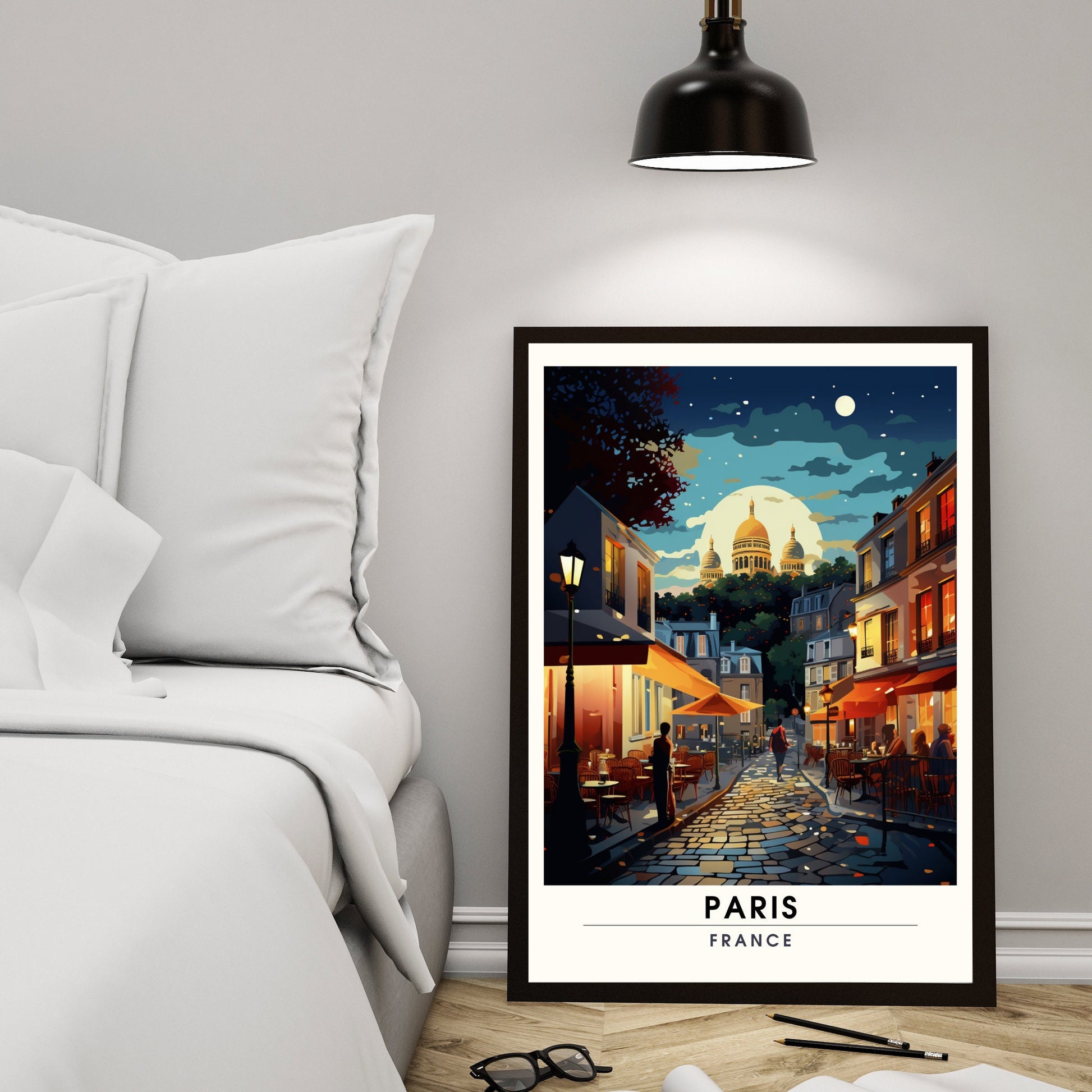 Impression Paris Sacré-Cœur | Affiche de Voyage Paris Montmartre | Impression de Voyage Paris, France | Montmartre et vue sur le Sacré-Cœur