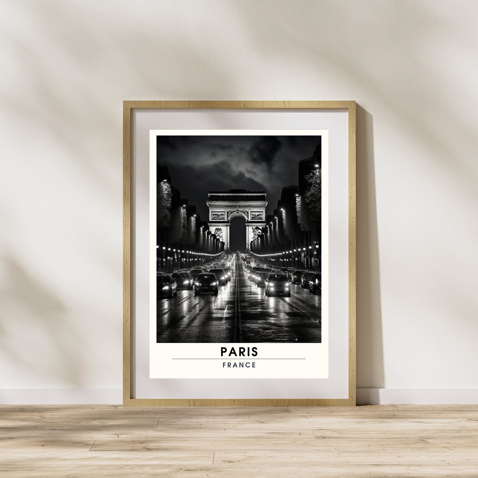 Impression Paris Champs Elysées | Impression de Voyage Paris Noir et Blanc | Voyage nocturne à Paris. Affiche noir et blanc