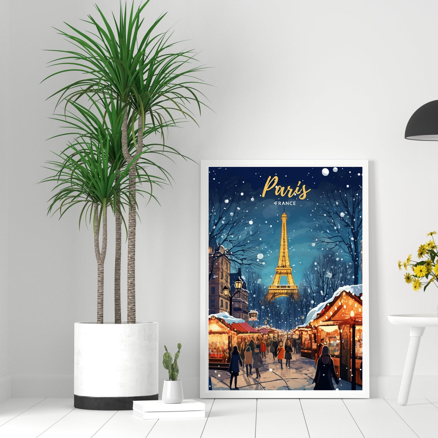Affiche Paris | Affiche de voyage Paris Noël | Affiche Marché de Noël de Paris | tirage d'art Paris Tour Eiffel, France