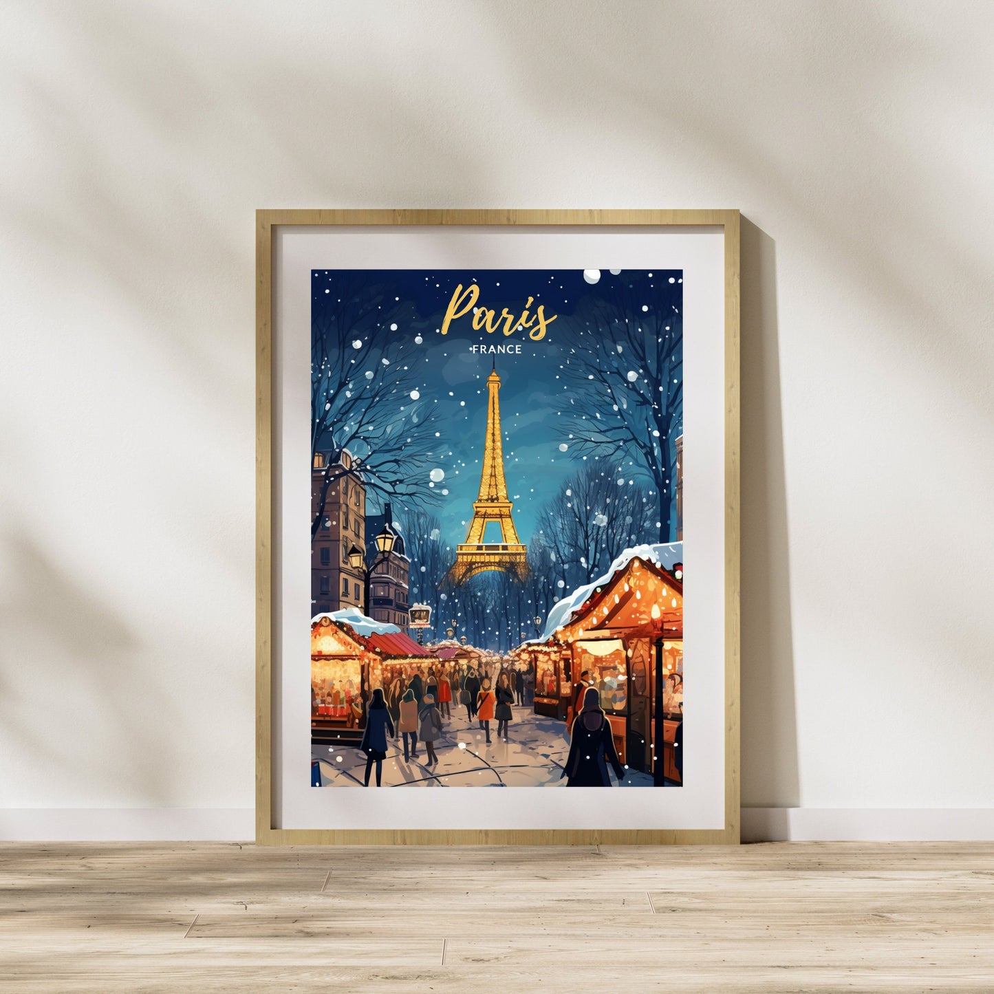 Affiche Paris | Affiche de voyage Paris Noël | Affiche Marché de Noël de Paris | tirage d'art Paris Tour Eiffel, France
