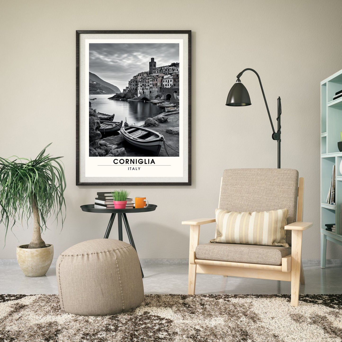 Affiche Corniglia, Italie | impression de voyage Corniglia noir et blanc | affiche Cinque Terre