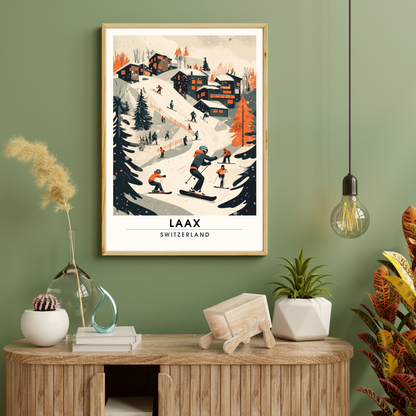 Affiche Laax, Suisse | impression de voyage Laax, Affiche de ski