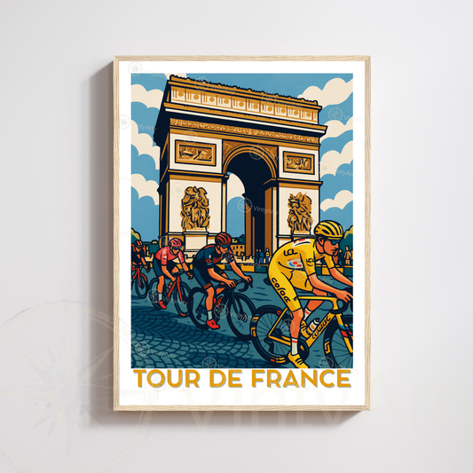 Affiche Tour de France – Poster Paris cyclisme – Illustration Arc de Triomphe vélo course