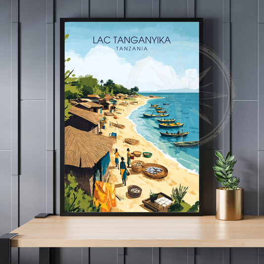 Affiche Lac Tanganyika | Poster de voyage Tanzanie | Affiche Lac