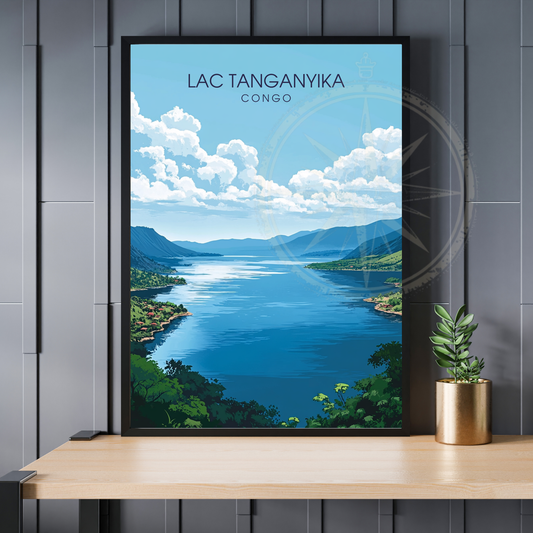 Affiche Lac Tanganyika | Poster de voyage Congo | Affiche Lac