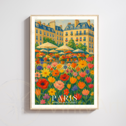 Affiche Paris | Poster décoratif France | Affiche Marché aux fleurs