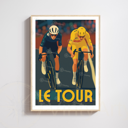 Affiche Le Tour – Poster cyclisme sprint final – Illustration maillot jaune Tour de France vintage