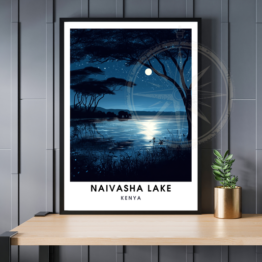 Affiche Lac Naivasha | Poster voyage Kenya | Affiche Lac