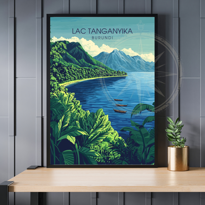 Affiche Lac Tanganyika | Poster de voyage Burundi | Affiche Lac