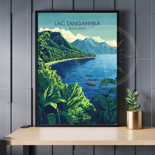 Affiche Lac Tanganyika | Poster de voyage Burundi | Affiche Lac
