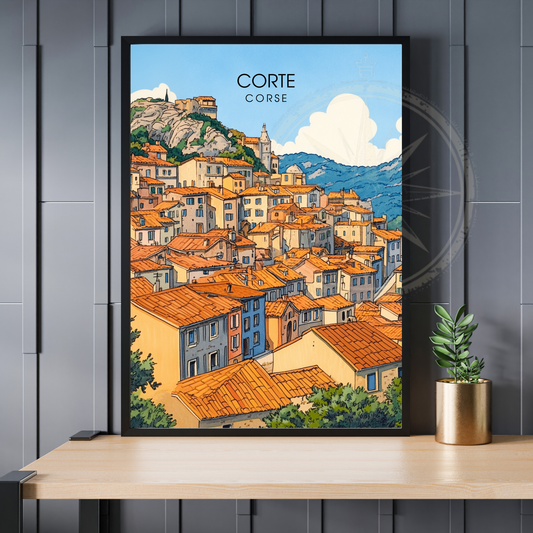Affiche Corte | Impression de voyage Corse | Affiche Corse