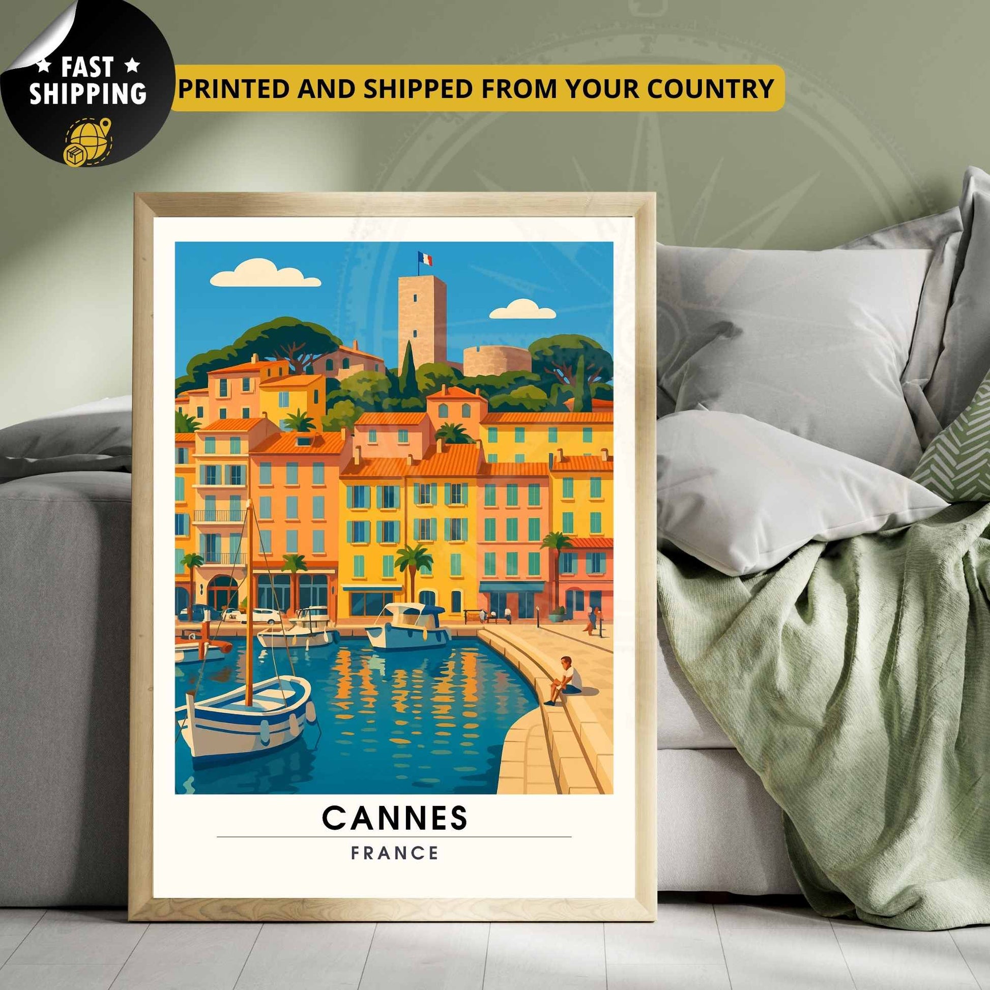Affiche Cannes | Impression Cannes | Affiche de voyage France | Port de Cannes 