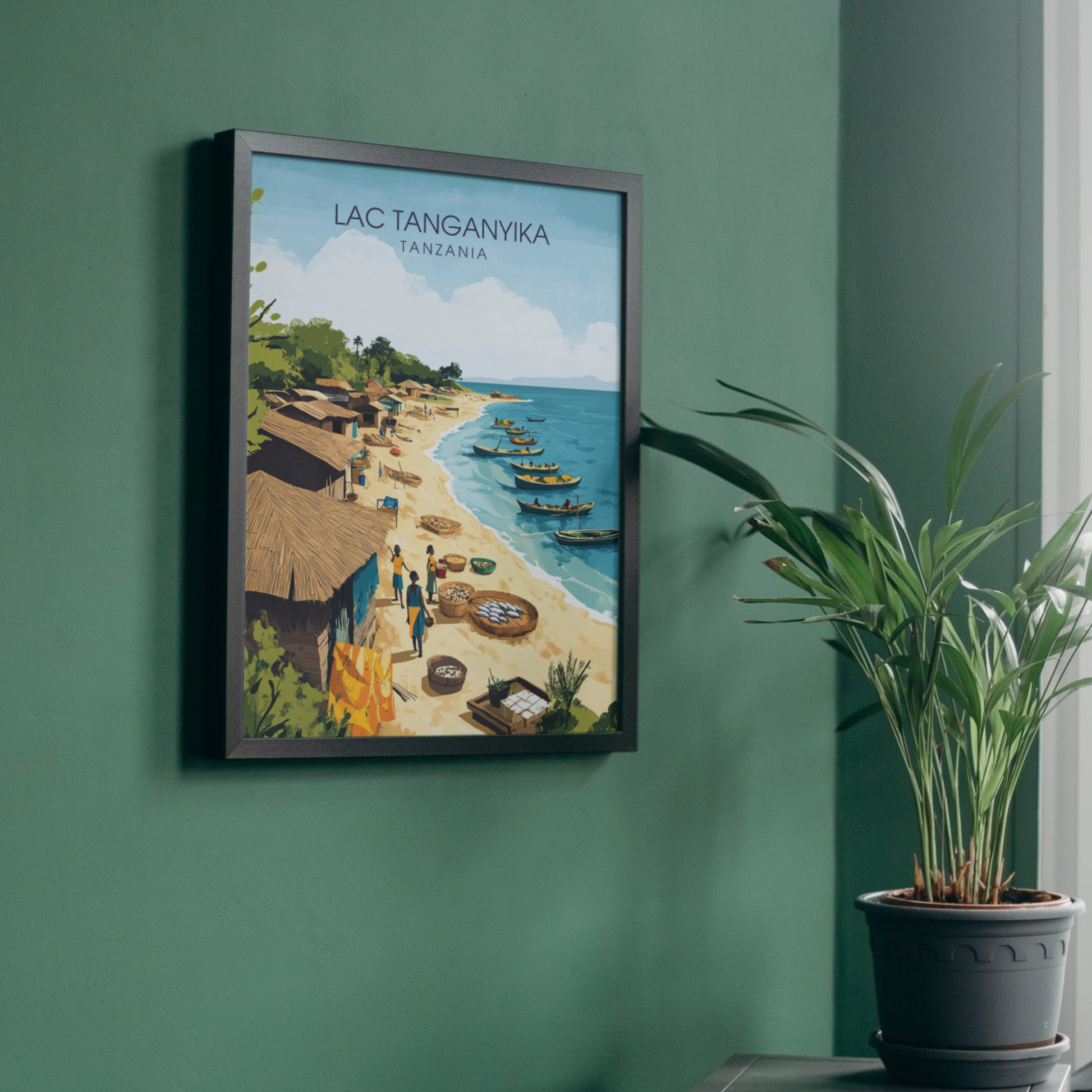 Affiche Lac Tanganyika | Poster de voyage Tanzanie | Affiche Lac