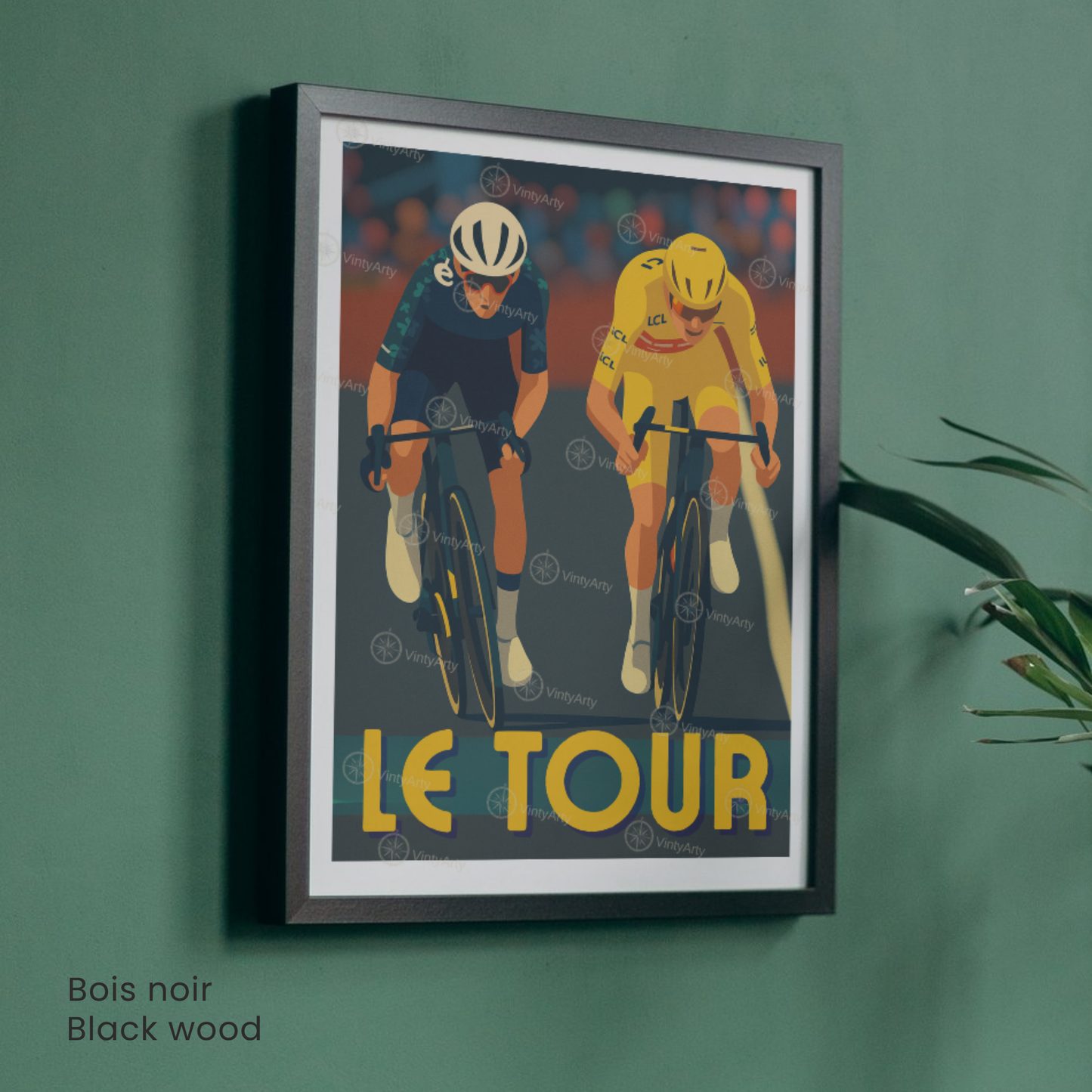 Affiche Le Tour – Poster cyclisme sprint final – Illustration maillot jaune Tour de France vintage