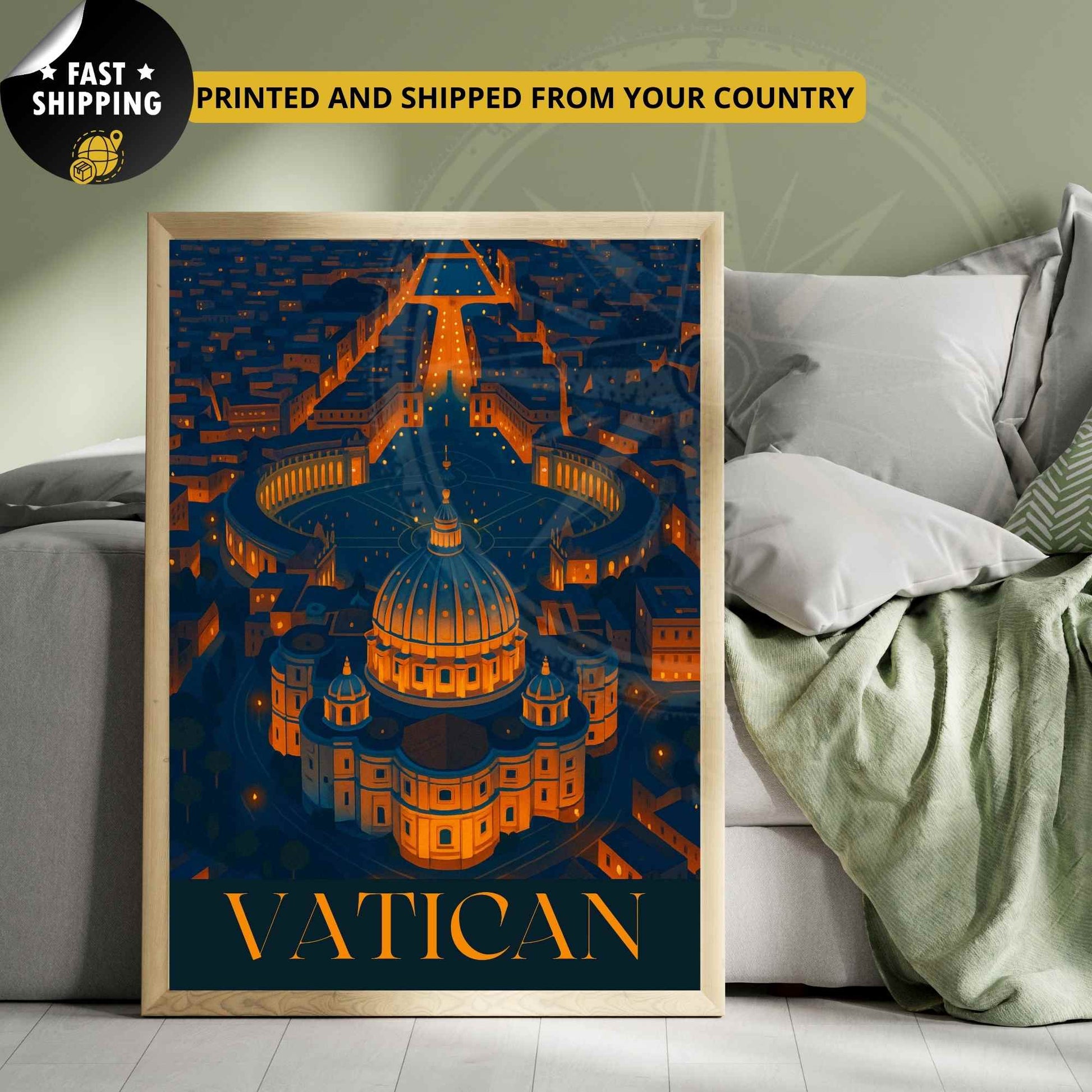 Affiche Vatican | Impression de voyage Vatican | Basilique Saint-Pierre la nuit 