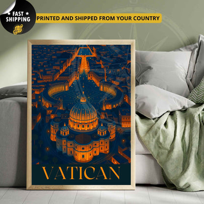Affiche Vatican | Impression de voyage Vatican | Basilique Saint-Pierre la nuit 