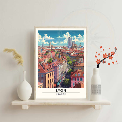 Affiche Lyon | Affiche de Voyage Lyon vue de ciel  | Affiche ville de Lyon, France