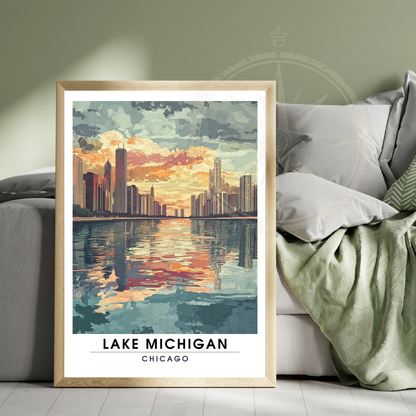 Affiche Lac Michigan Chicago | Poster de voyage États-Unis | Affiche Lac