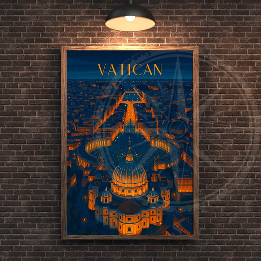 Affiche Vatican | Impression de voyage Vatican | Basilique Saint-Pierre la nuit 