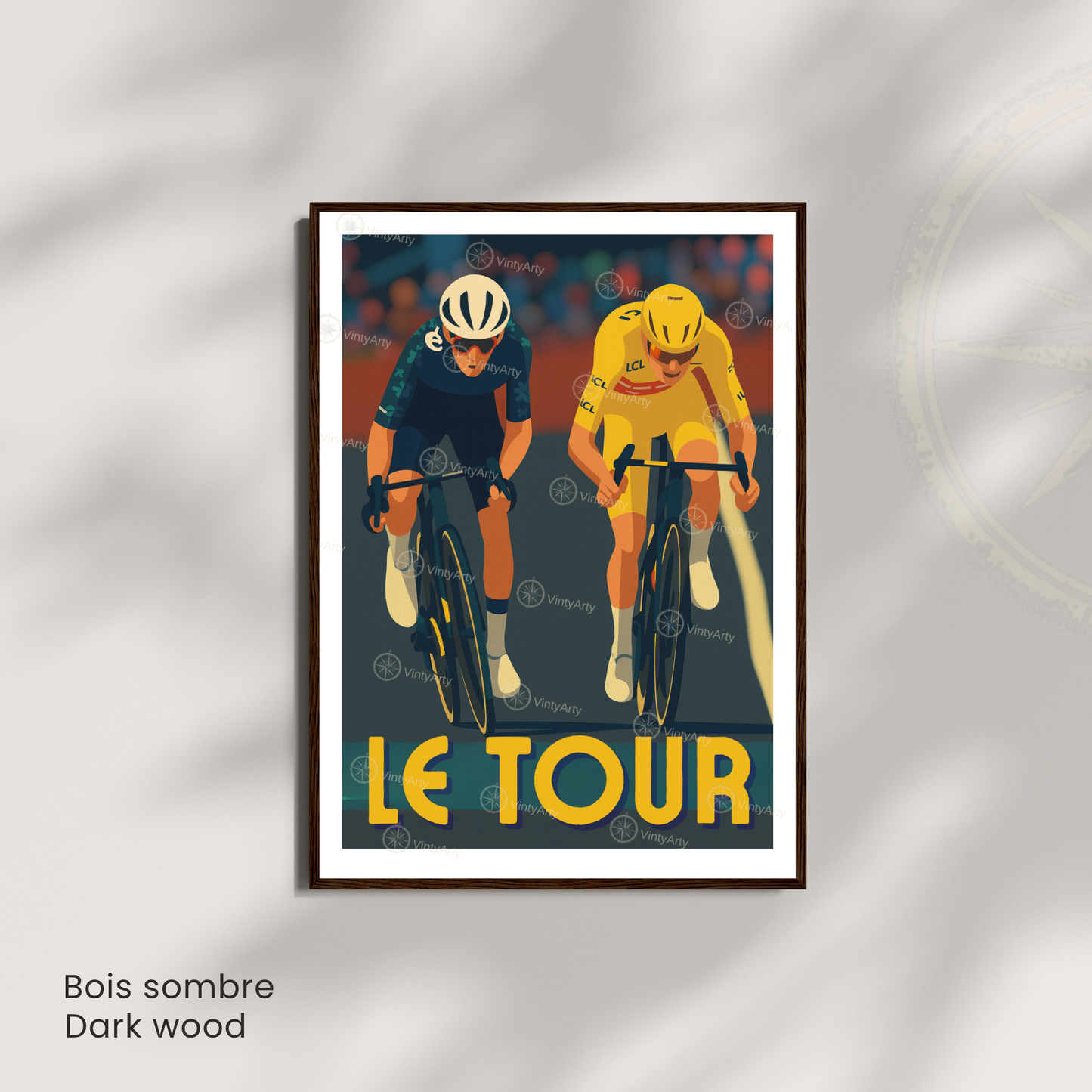 Affiche Le Tour – Poster cyclisme sprint final – Illustration maillot jaune Tour de France vintage