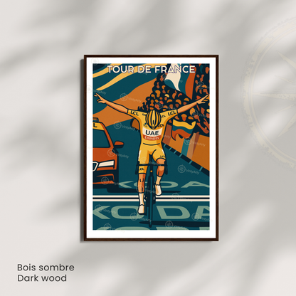 Affiche Tour de France – Poster Tadej Pogačar victoire – Illustration cyclisme maillot jaune vintage
