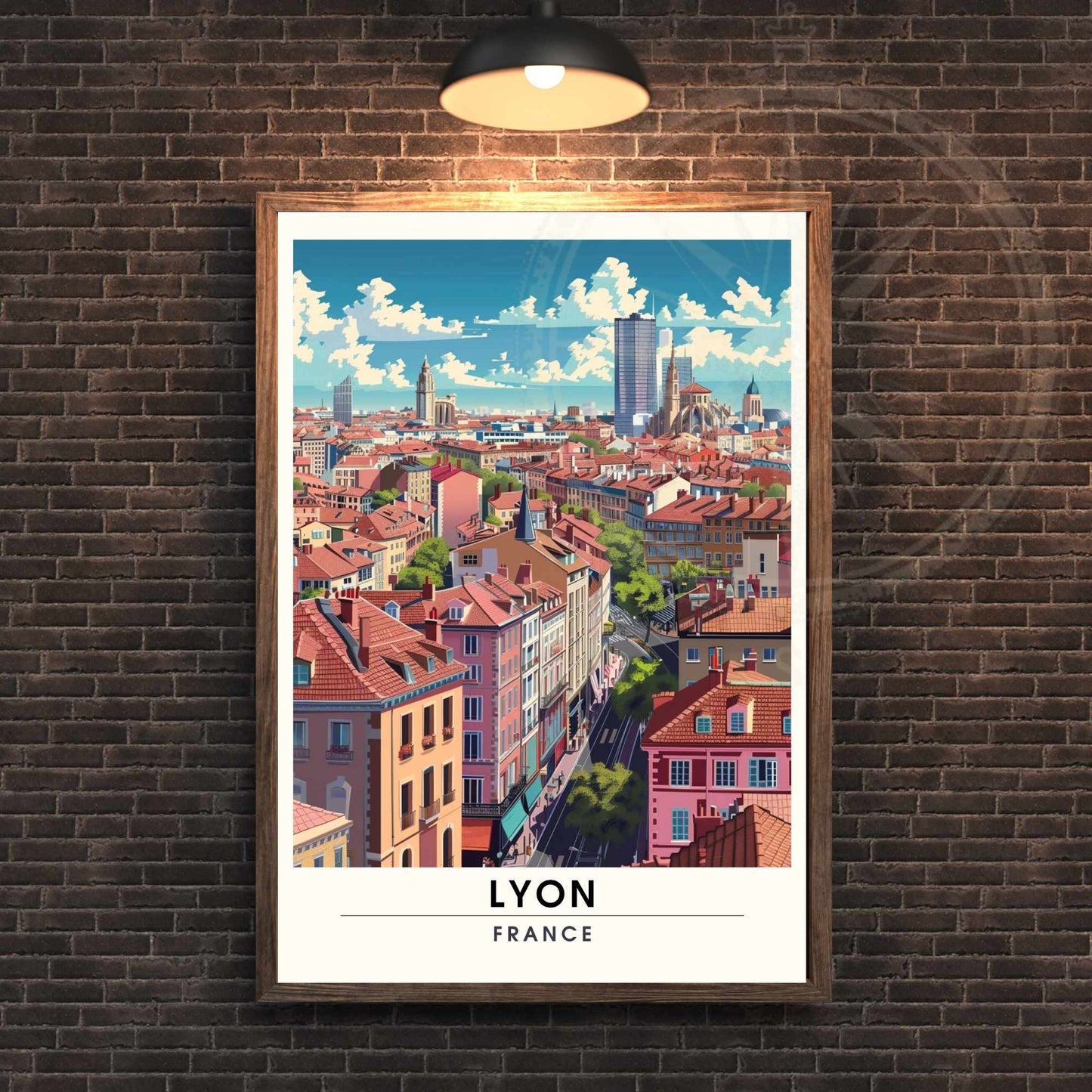 Affiche Lyon | Affiche de Voyage Lyon vue de ciel  | Affiche ville de Lyon, France