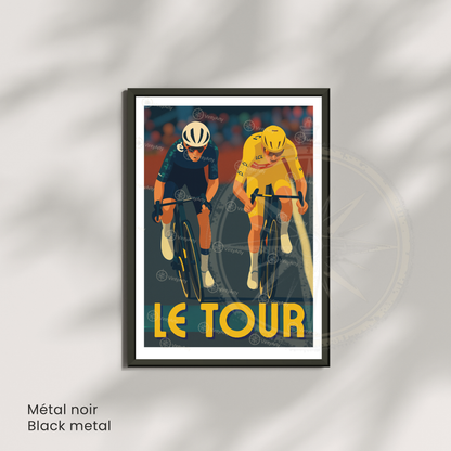 Affiche Le Tour – Poster cyclisme sprint final – Illustration maillot jaune Tour de France vintage
