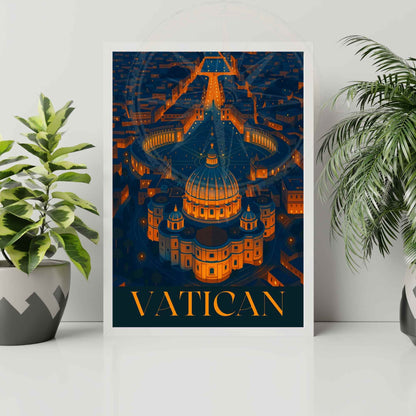 Affiche Vatican | Impression de voyage Vatican | Basilique Saint-Pierre la nuit 