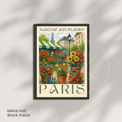 Affiche Paris | Décoration de voyage France | Affiche Marché aux fleurs