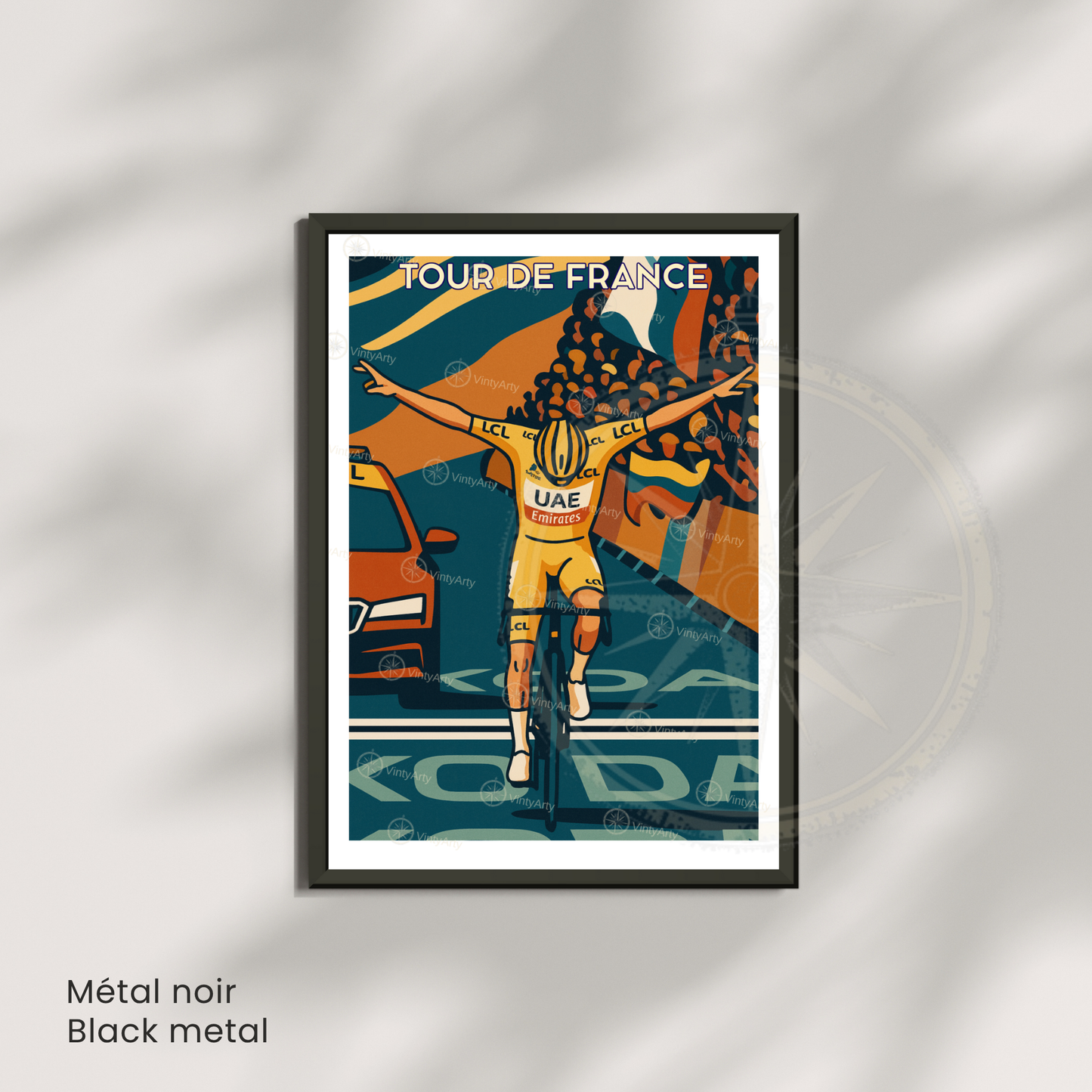 Affiche Tour de France – Poster Tadej Pogačar victoire – Illustration cyclisme maillot jaune vintage