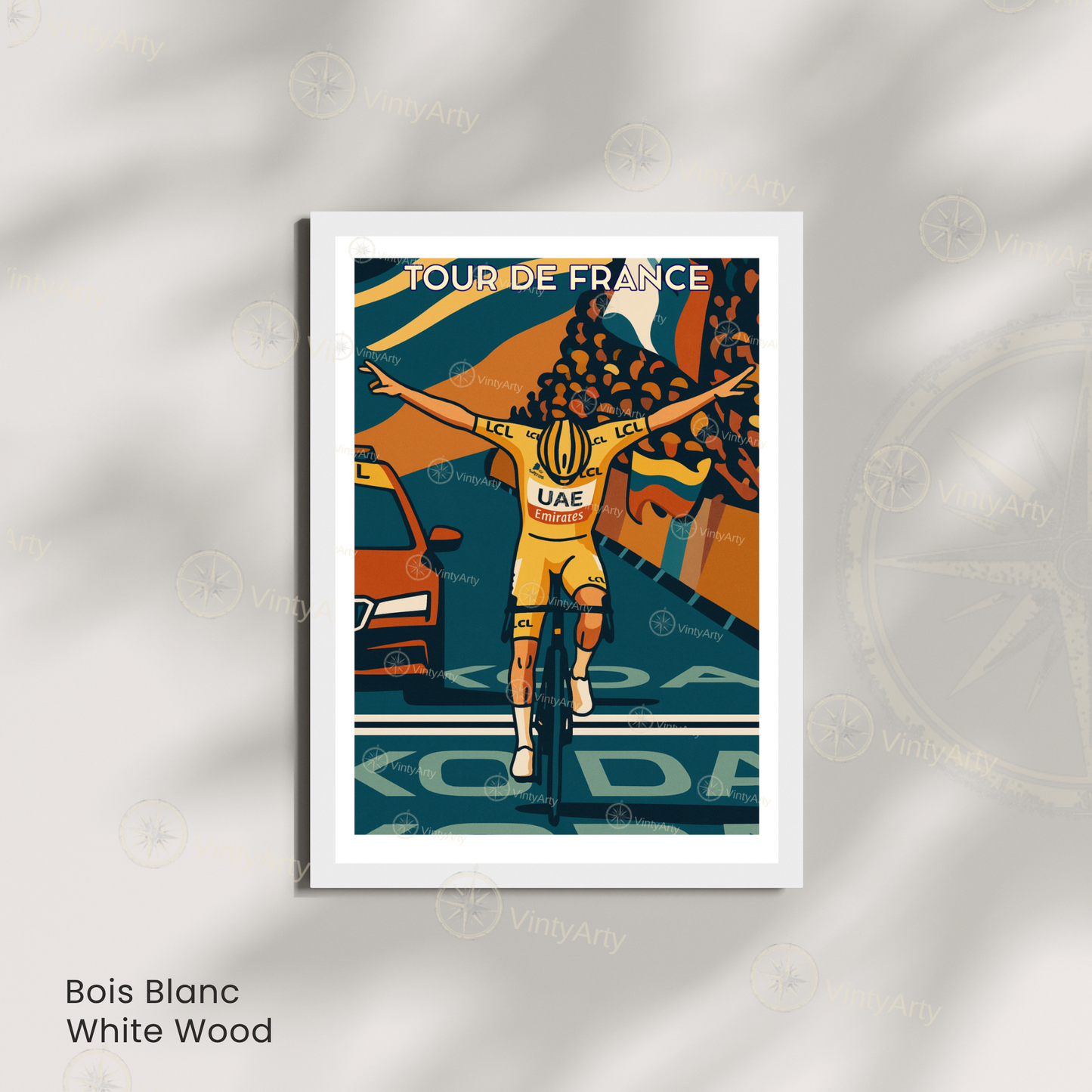 Affiche Tour de France – Poster Tadej Pogačar victoire – Illustration cyclisme maillot jaune vintage