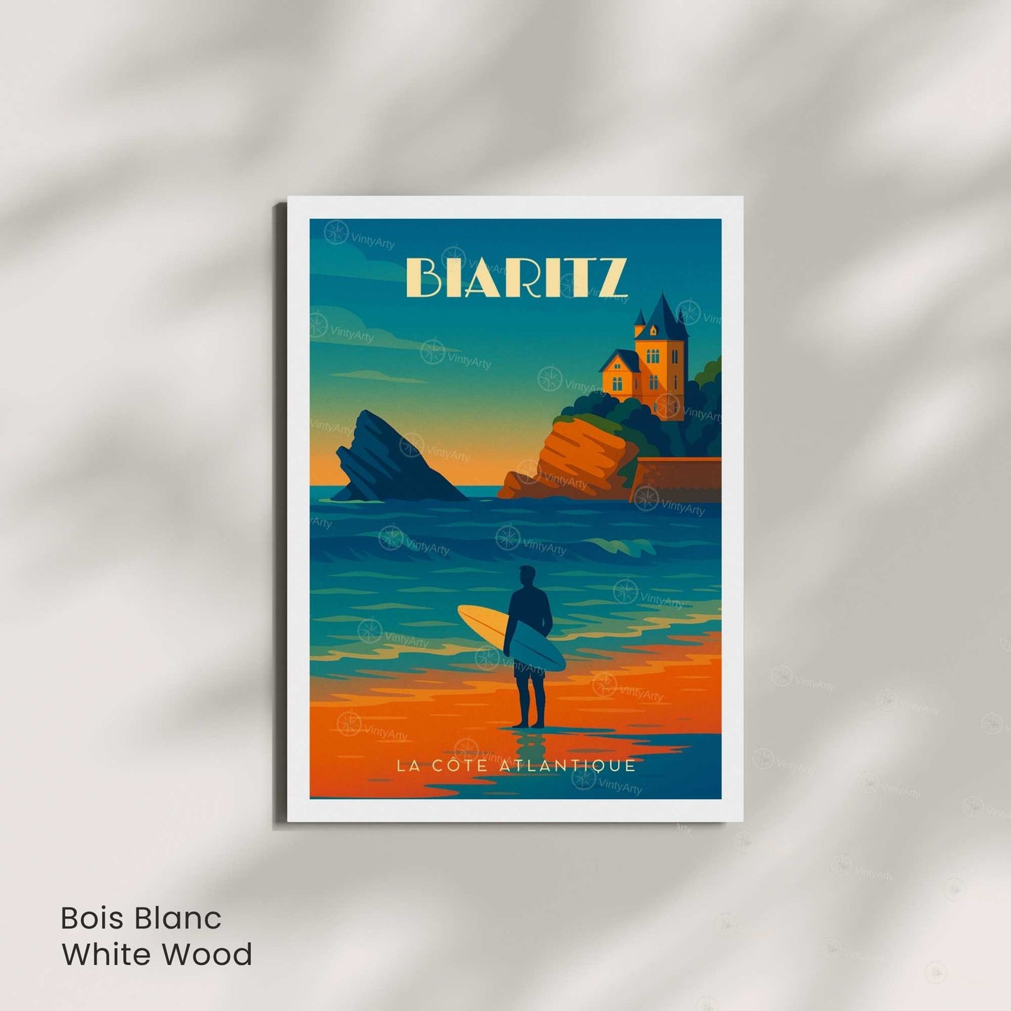 Affiche Biarritz – La Côte Atlantique | Illustration Surf &amp; Océan | Poster Vintage Côte Basque