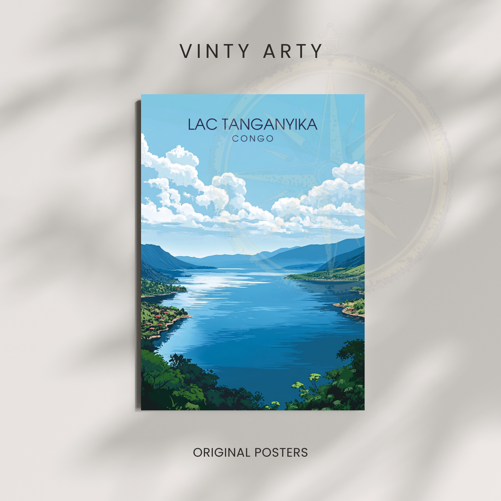 Affiche Lac Tanganyika | Poster de voyage Congo | Affiche Lac