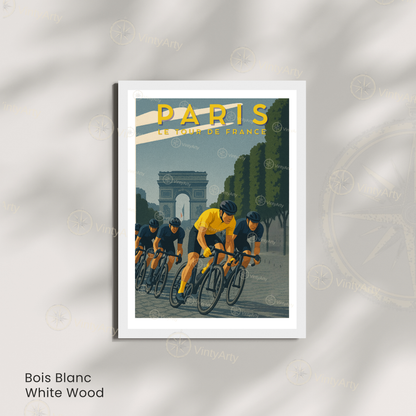 Affiche Tour de France Paris – Poster cyclisme Arc de Triomphe – Illustration rétro maillot jaune vélo