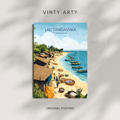 Affiche Lac Tanganyika | Poster de voyage Tanzanie | Affiche Lac
