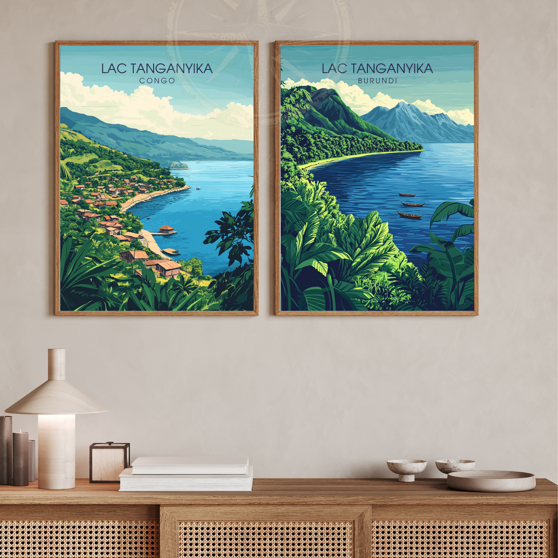 Affiche Lac Tanganyika | Poster de voyage Burundi | Affiche Lac