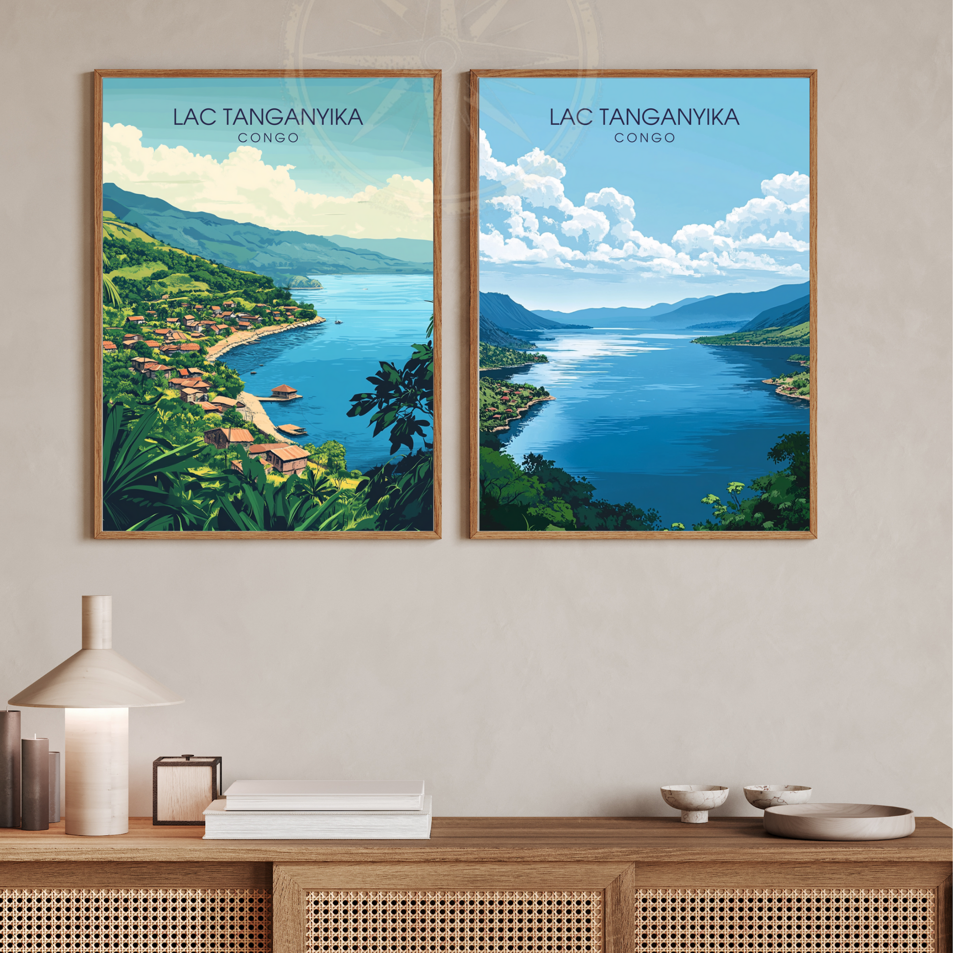 Affiche Lac Tanganyika | Poster de voyage Congo | Affiche Lac