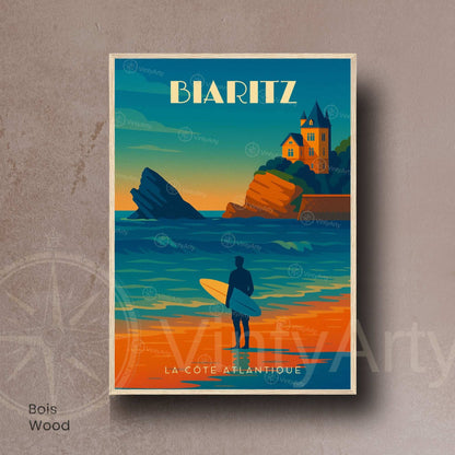 Affiche Biarritz – La Côte Atlantique | Illustration Surf &amp; Océan | Poster Vintage Côte Basque