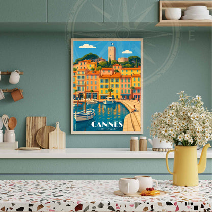 Affiche Cannes | Impression Cannes | Affiche de voyage France | Vue sur le port de plaisance