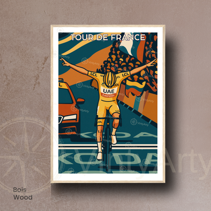 Affiche Tour de France – Poster Tadej Pogačar victoire – Illustration cyclisme maillot jaune vintage