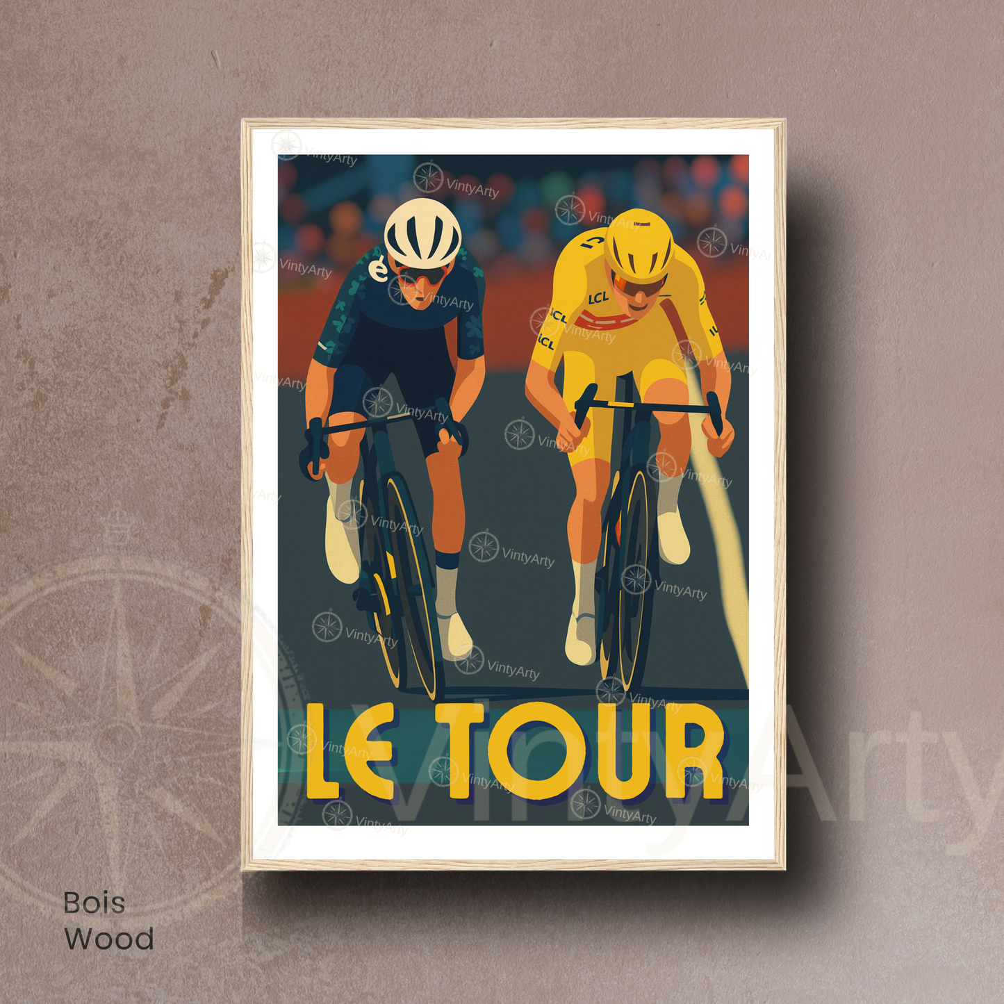 Affiche Le Tour – Poster cyclisme sprint final – Illustration maillot jaune Tour de France vintage