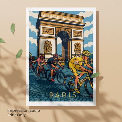 Affiche Tour de France –  Illustration Arc de Triomphe vélo course