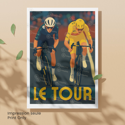 Affiche Le Tour – Poster cyclisme sprint final – Illustration maillot jaune Tour de France vintage