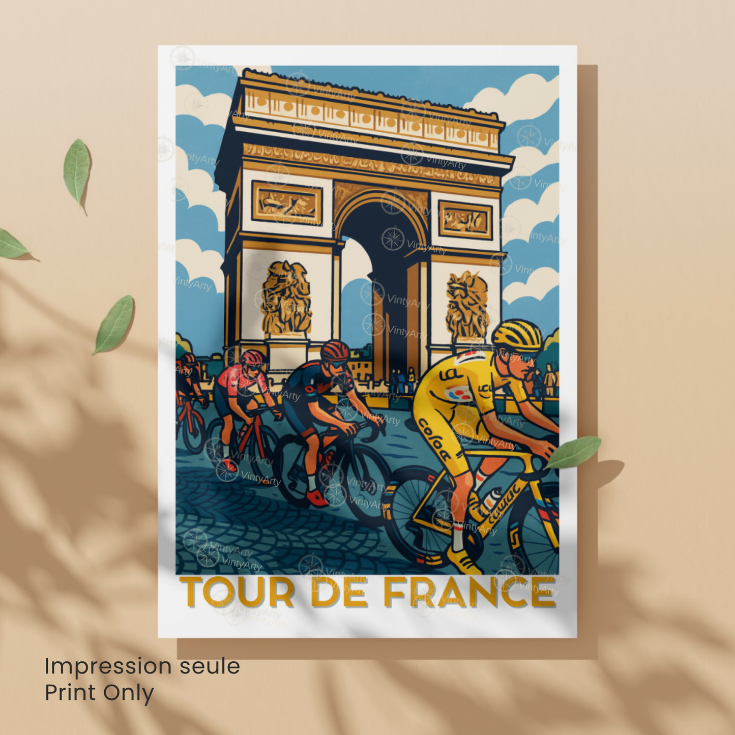 Affiche Tour de France – Poster Paris cyclisme – Illustration Arc de Triomphe vélo course