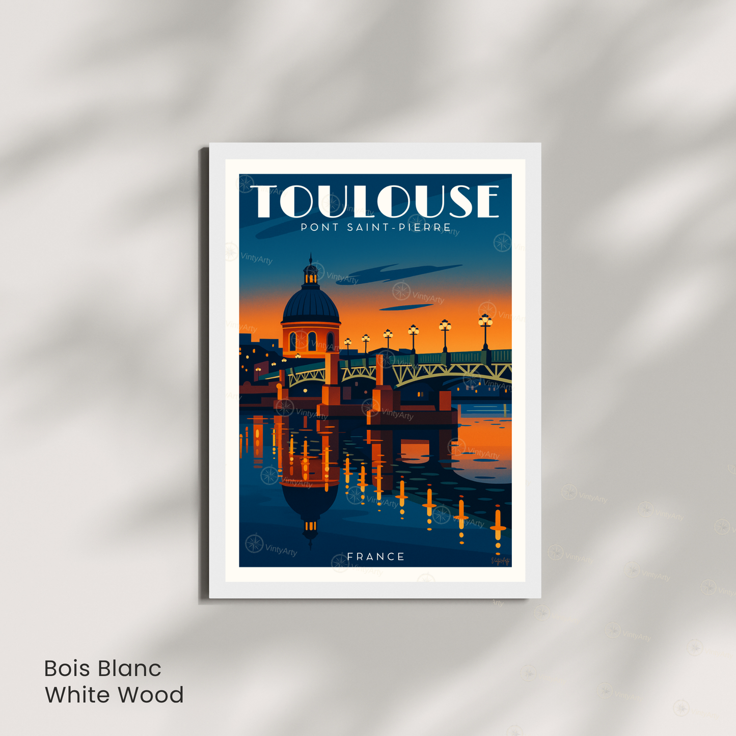 Affiche Toulouse – Cadre bois blanc