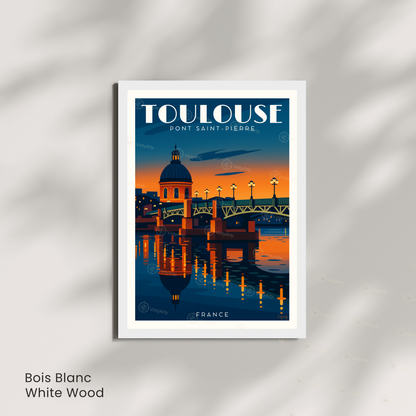 Affiche Toulouse – Cadre bois blanc