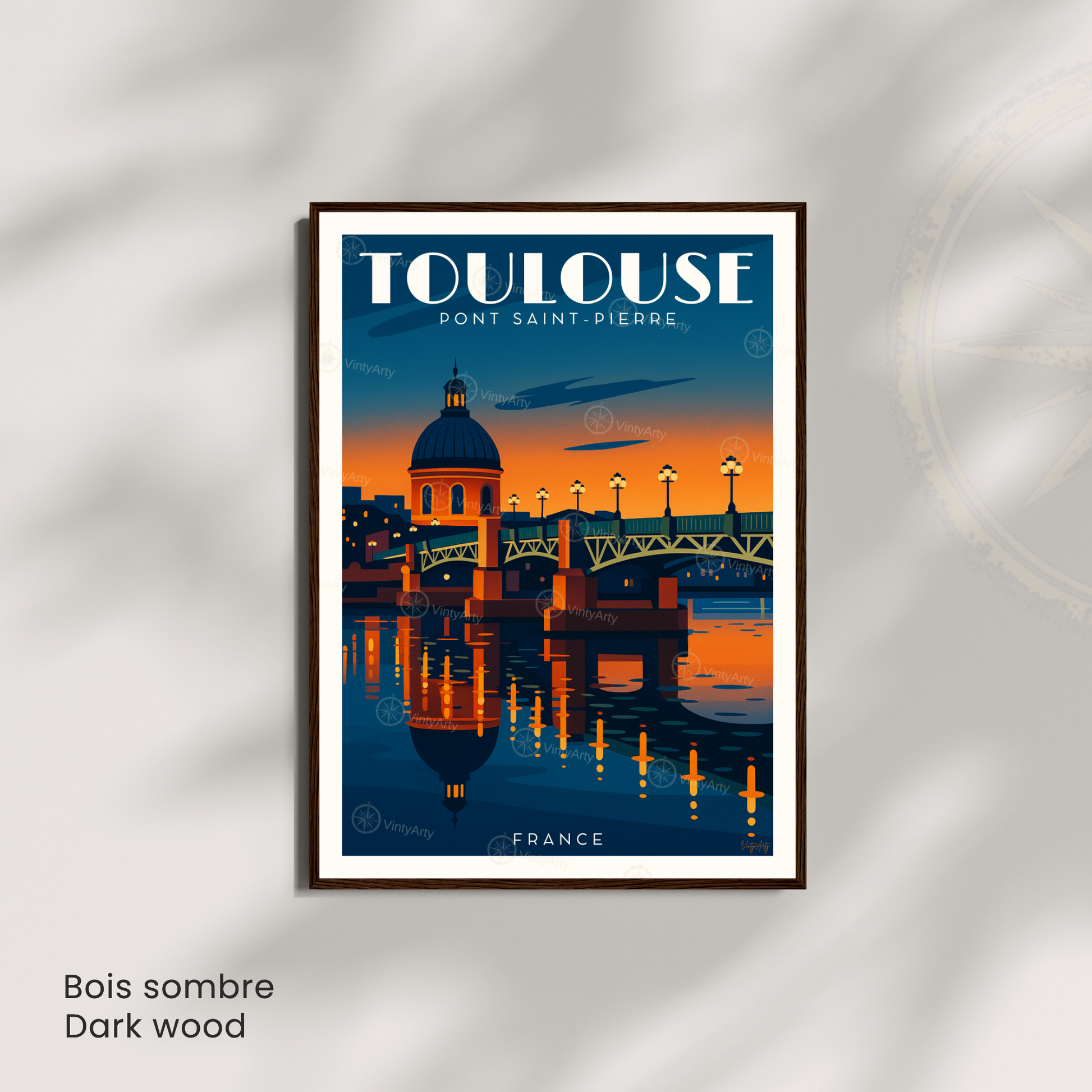 Affiche Toulouse – Cadre bois sombre
