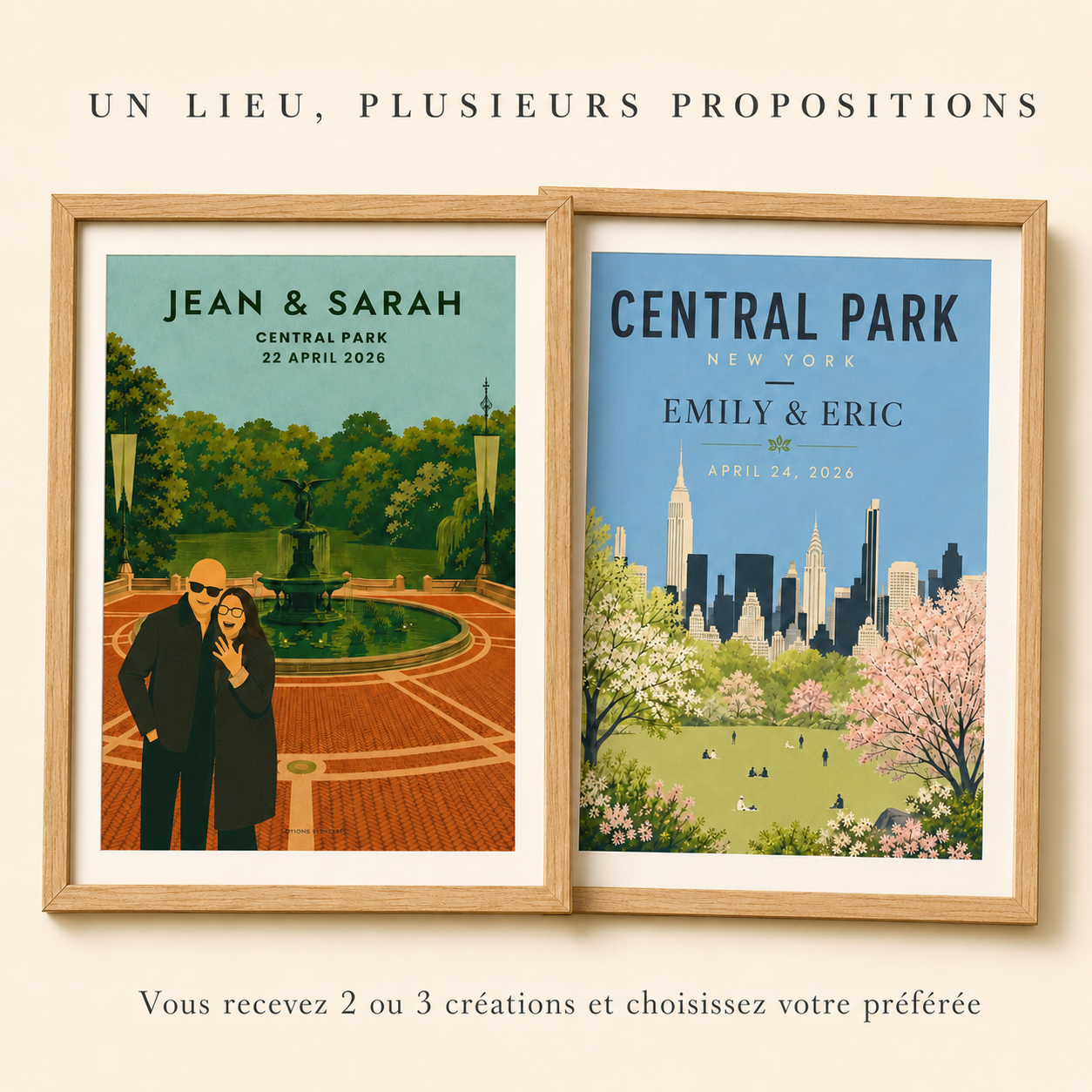 Affiche personnalisée d'un même lieu en deux propositions, Central Park New York