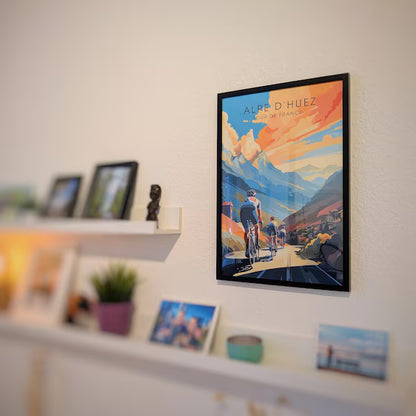 Affiche personnalisée sport cyclisme, ascension de l'Alpe d'Huez illustrée